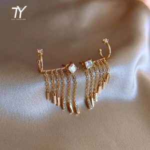 New Unusual Ear Clip and Stud One Piece Tassel Dangle Earrings