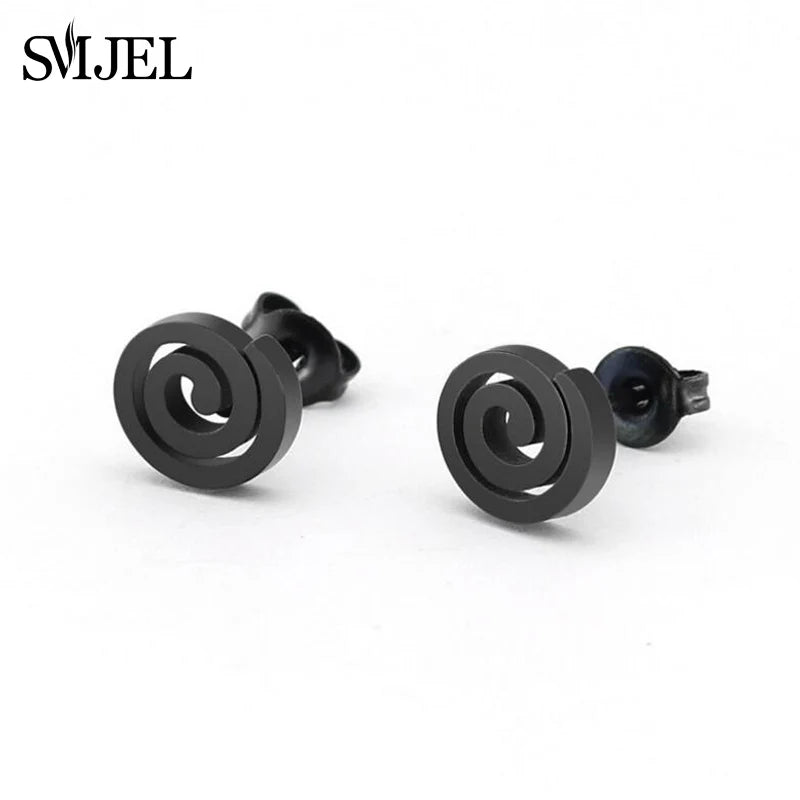 Black Stainless Steel Swirl Spiral Earrings - Image 2