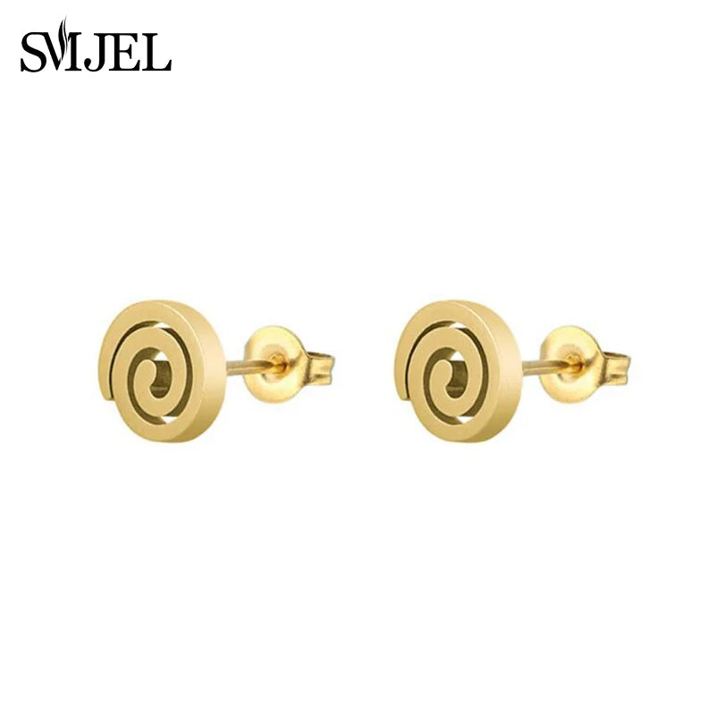 Black Stainless Steel Swirl Spiral Earrings - Image 3