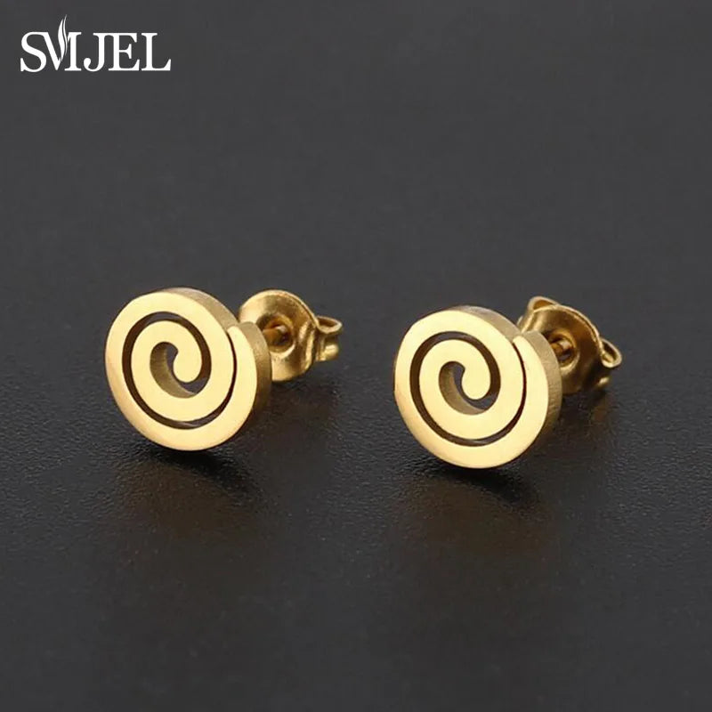 Black Stainless Steel Swirl Spiral Earrings - Image 4