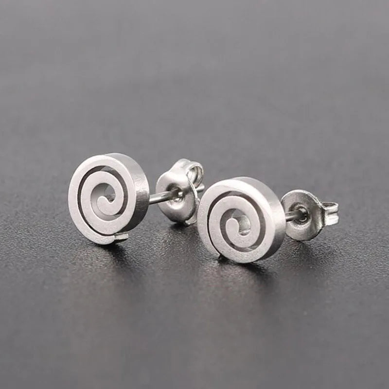 Black Stainless Steel Swirl Spiral Earrings - Image 5