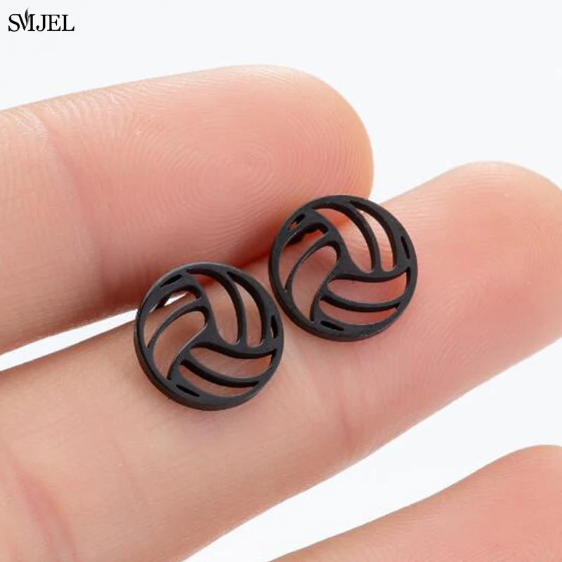 Black Stainless Steel Swirl Spiral Earrings - Image 9