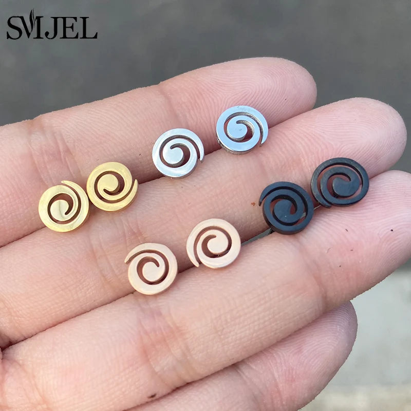 Black Stainless Steel Swirl Spiral Earrings