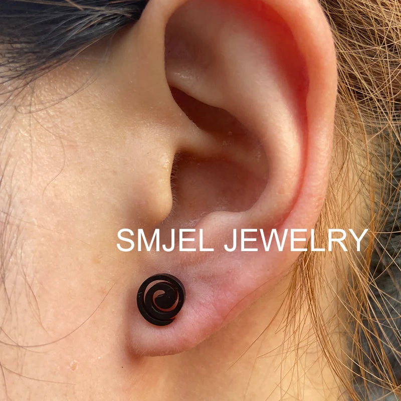 Black Stainless Steel Swirl Spiral Earrings - Image 6