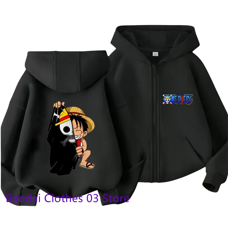 Hot Anime One Piece Kids Zipper Hoodie – Cartoon Luffy Print Autumn/Winter Sweatshirt