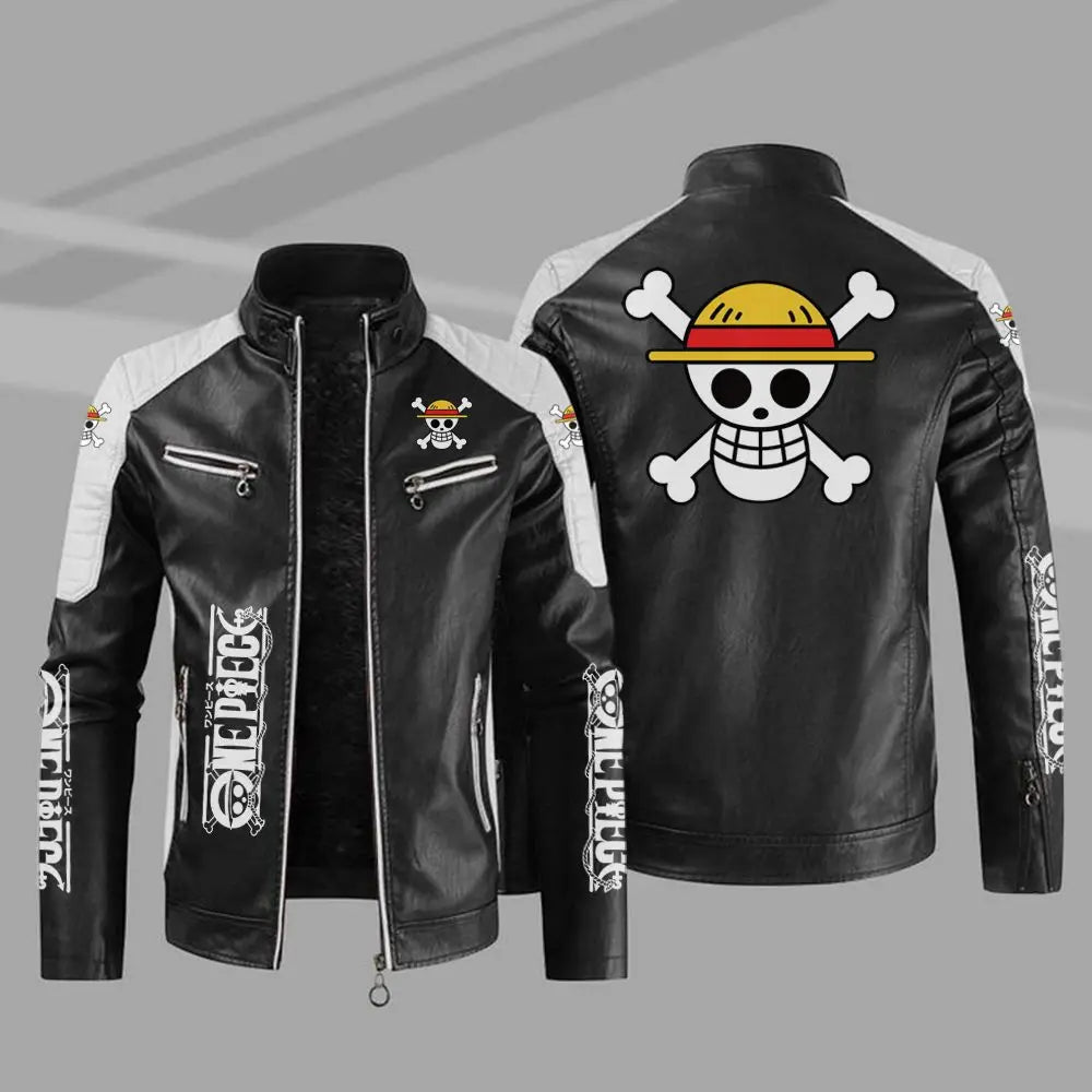 Anime One Piece Men’s Leather Jacket – Autumn Casual Stand Collar PU Biker Coat - Image 7