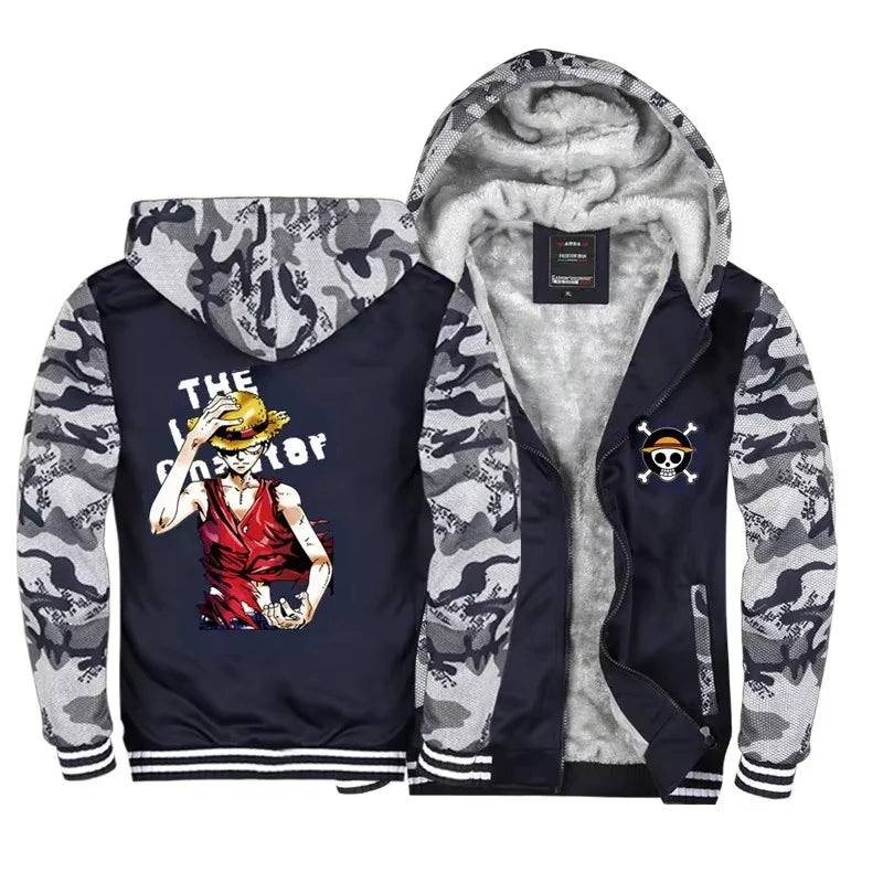 Anime One Piece Luffy Velvet Thick Warm Winter Hoodie - Image 5