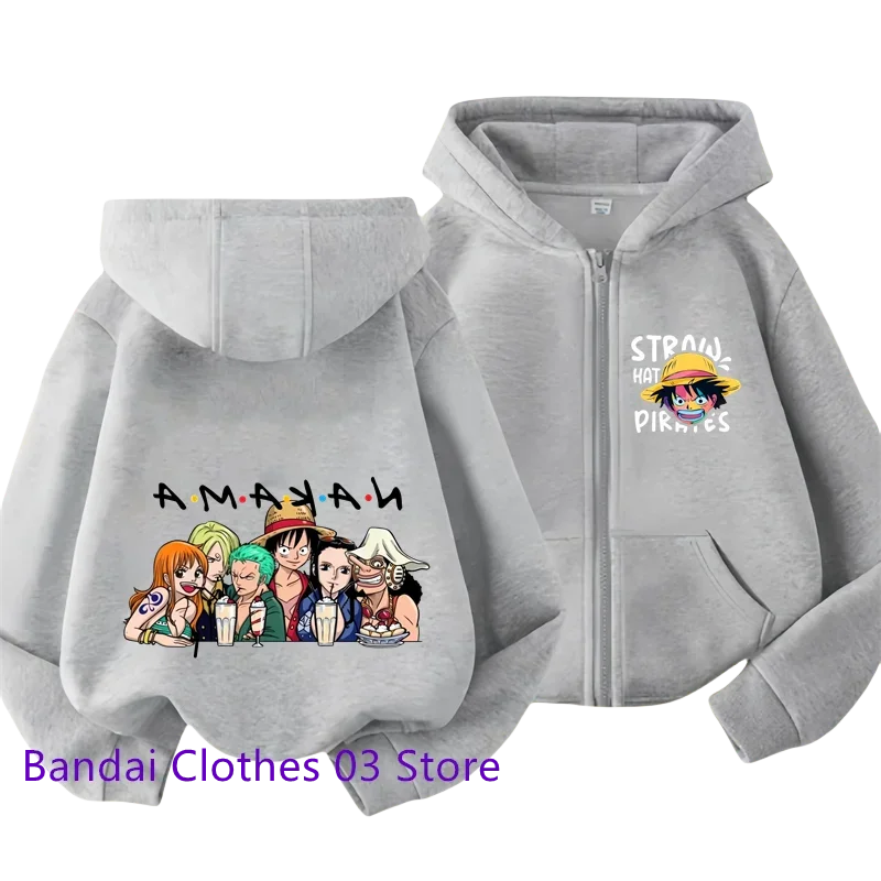 Anime New One Piece Kids Zipper Hoodie – Cartoon Luffy Print Autumn/Winter Sweatshirt - Image 2