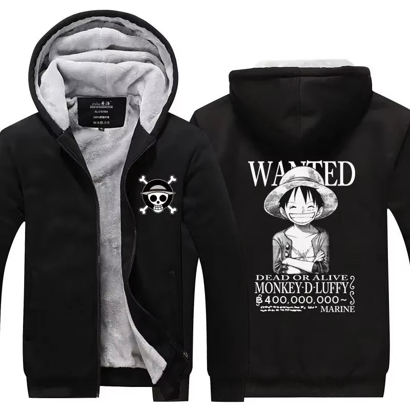 Anime One Piece Luffy Velvet Thick Warm Winter Hoodie - Image 2