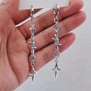 Fashion Punk Tiny Wire Thorns Iron Star Drop Earrings