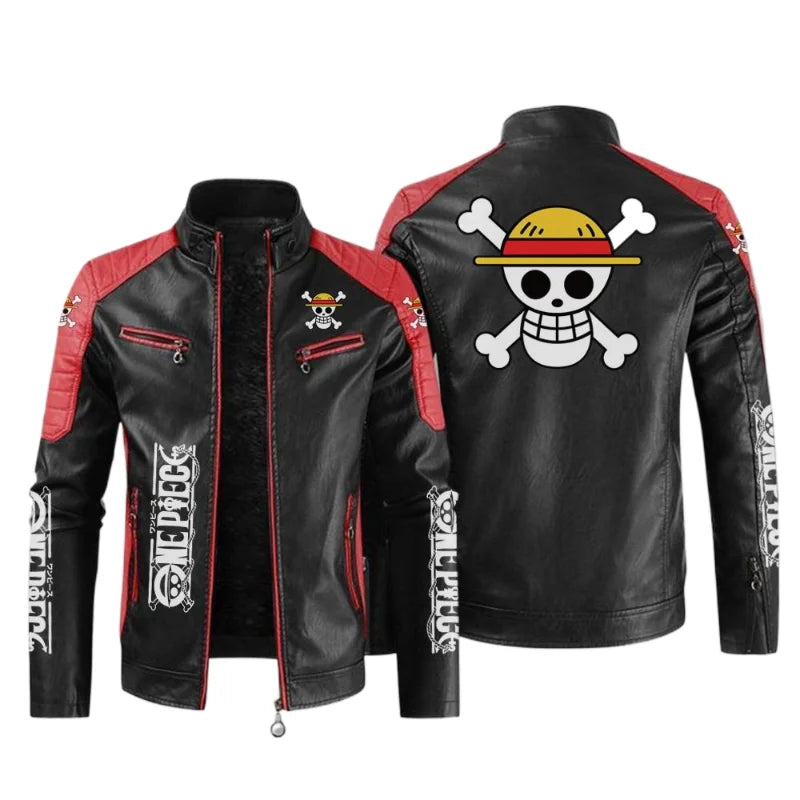 Anime One Piece Men’s Leather Jacket – Autumn Casual Stand Collar PU Biker Coat - Image 6