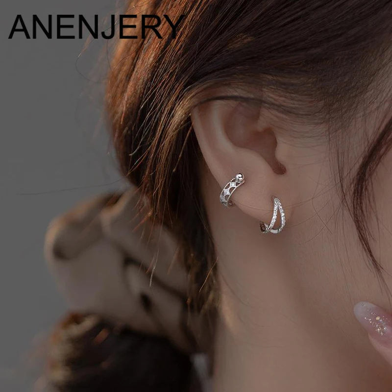 ANENJERY One Piece Skeleton Star Heart Double Layer Hoop Earrings