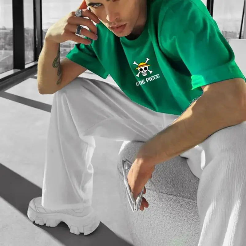 New Oversized Summer One Piece Luffy & Zoro Anime Personality Print Heavyweight Cotton T-Shirt - Image 6