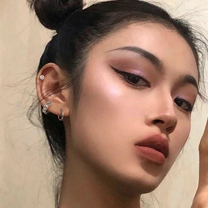 ANENJERY One Piece Skeleton Star Heart Double Layer Hoop Earrings - Image 4