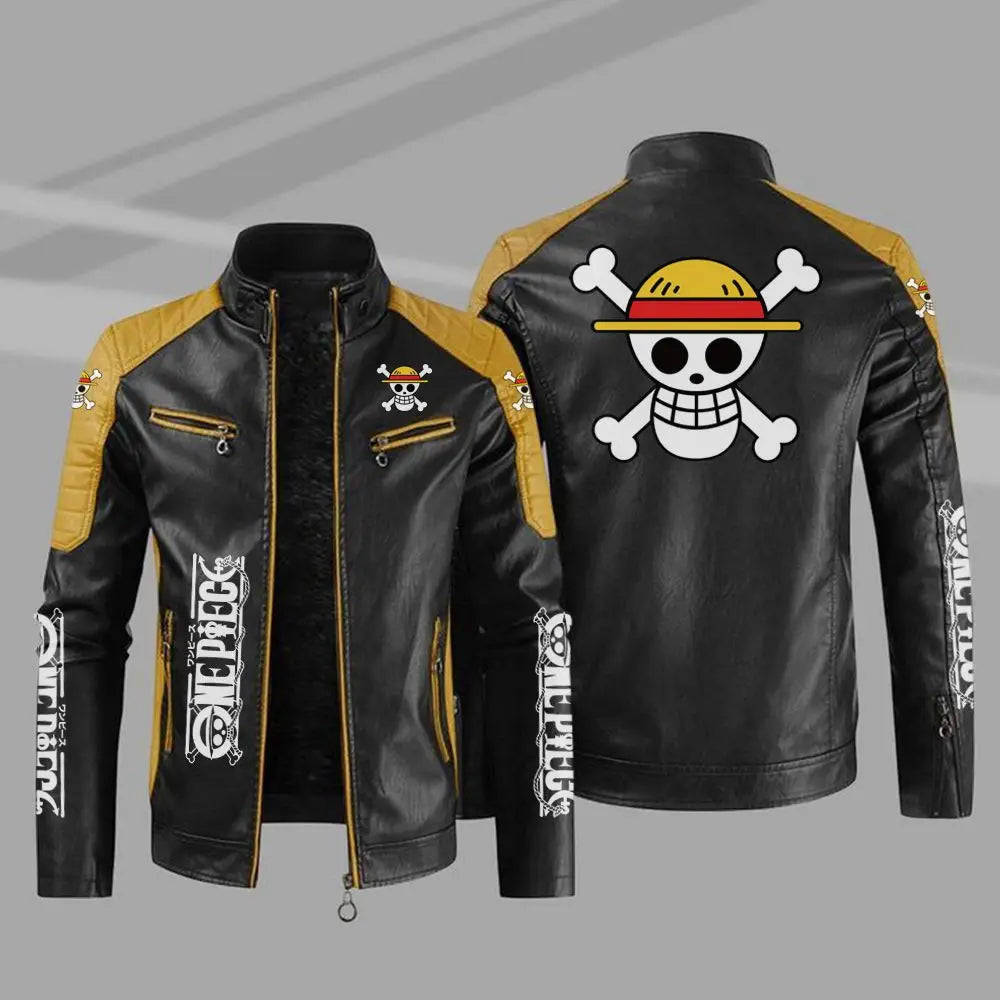 Anime One Piece Men’s Leather Jacket – Autumn Casual Stand Collar PU Biker Coat - Image 9