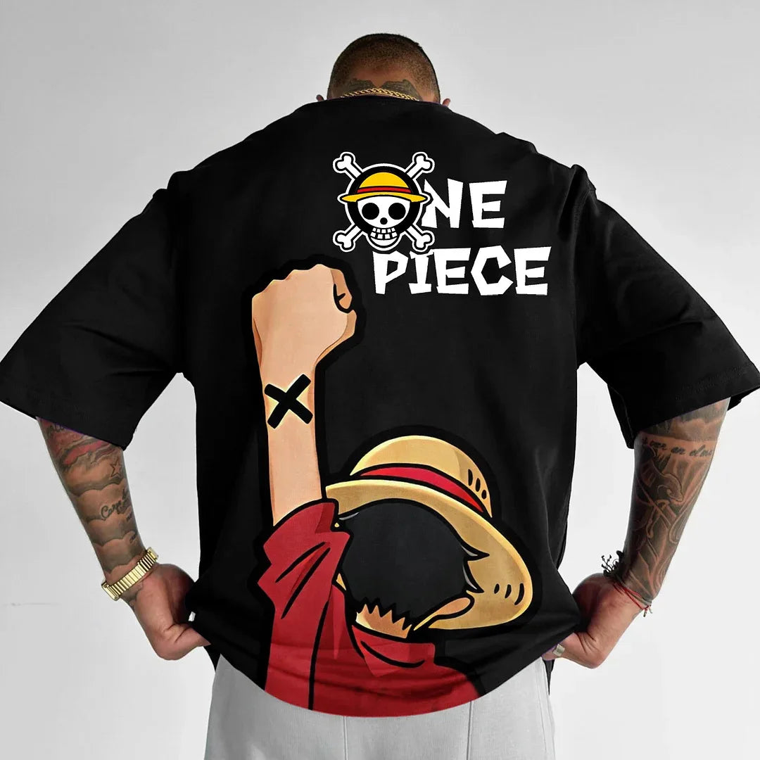 New Oversized Summer One Piece Luffy & Zoro Anime Personality Print Heavyweight Cotton T-Shirt - Image 7